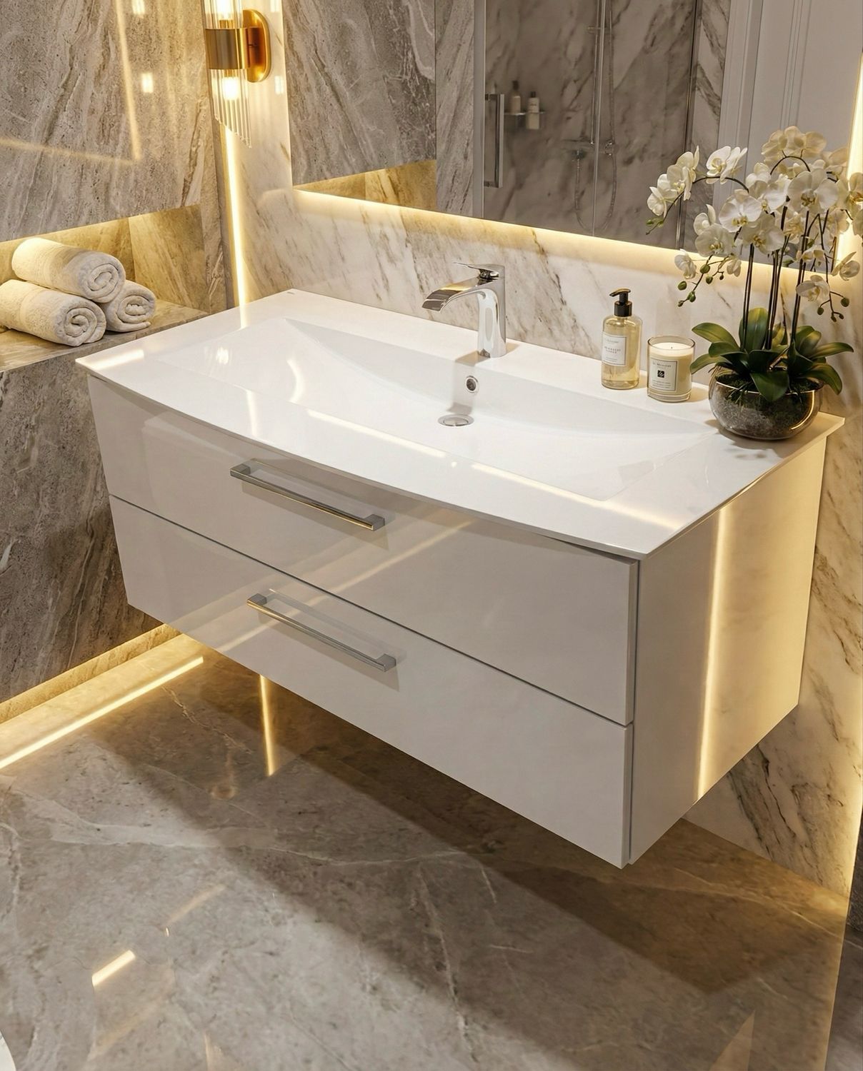 Lido 122 cm Bathroom Cabinet with Two Drawers (without Basin)