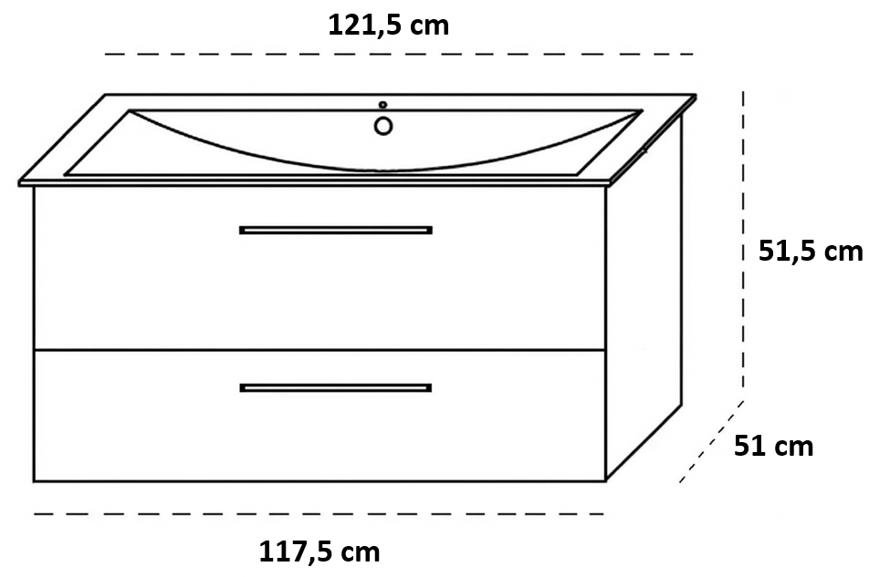 Meuble de salle de bains Lido 122 cm à deux tiroirs (sans vasque) - vue 5