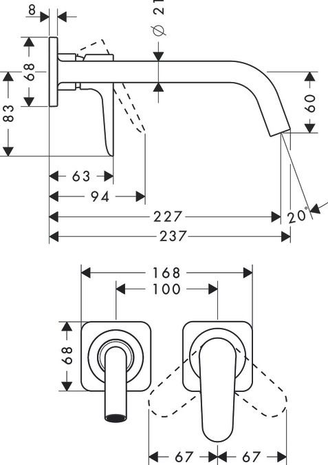 Mitigeur de lavabo encastré AXOR Citterio M 227 mm en laiton chromé
