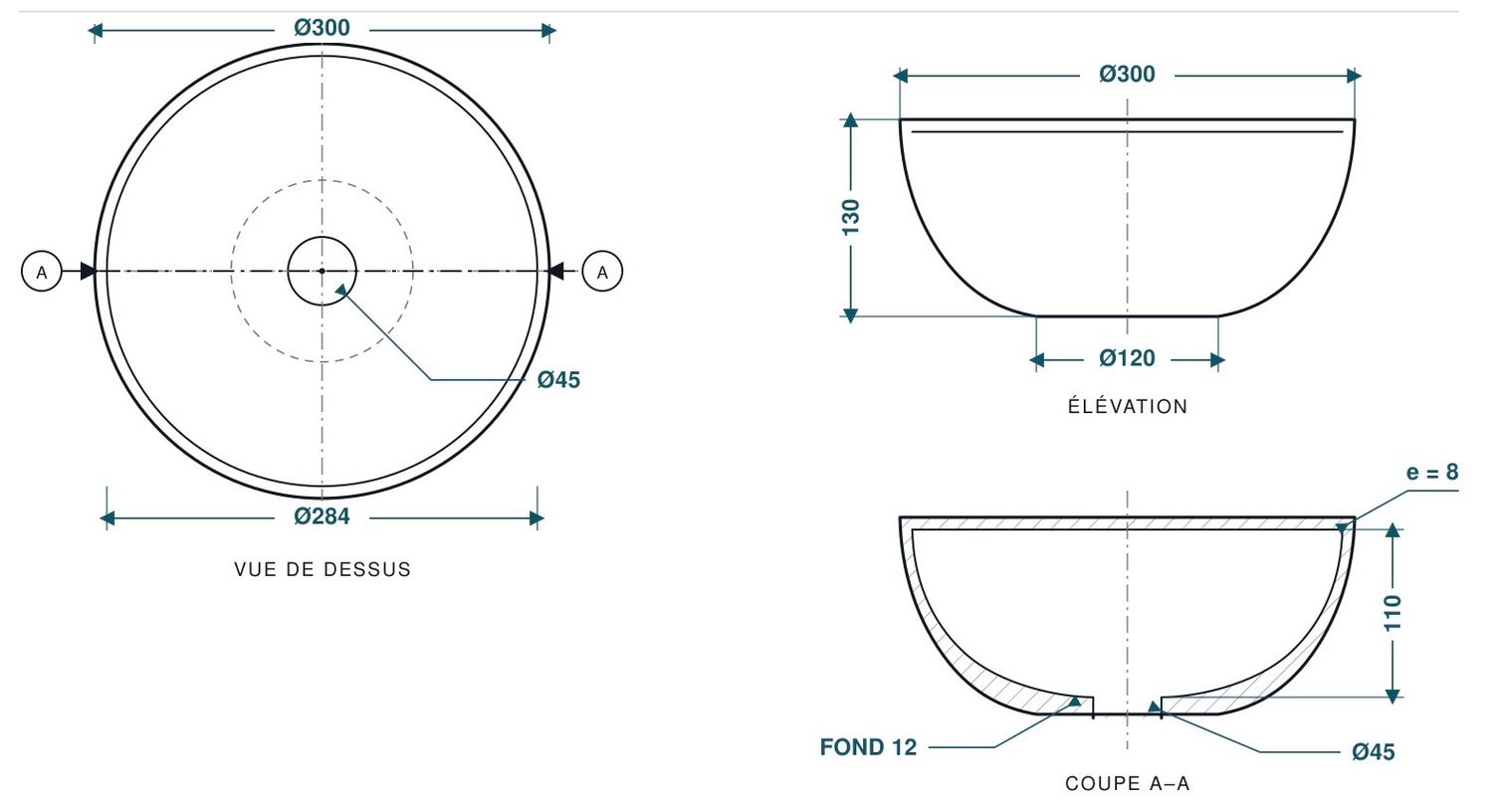 Countertop basin "Invités" 30 cm grey granite — Product view 5