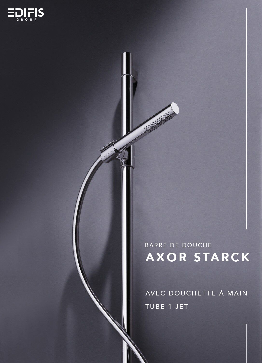 Barre de douche AXOR Starck avec douchette à main tube 1 jet, curseur et flexible