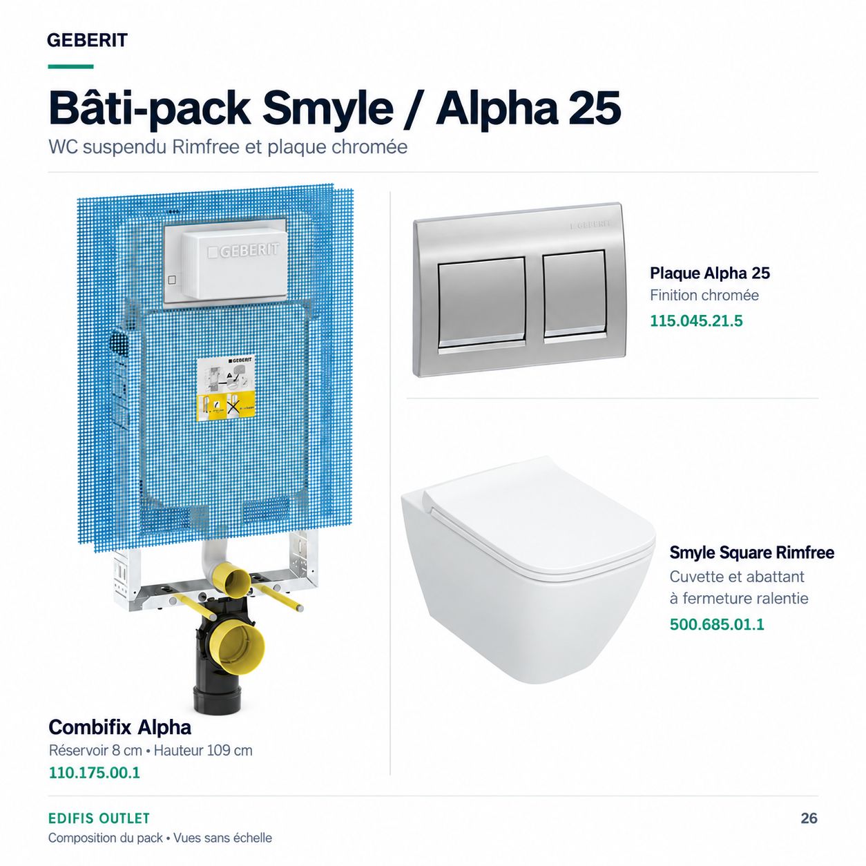 Bâti-pack® Geberit Smyle Rimfree Wall-Hung Toilet
