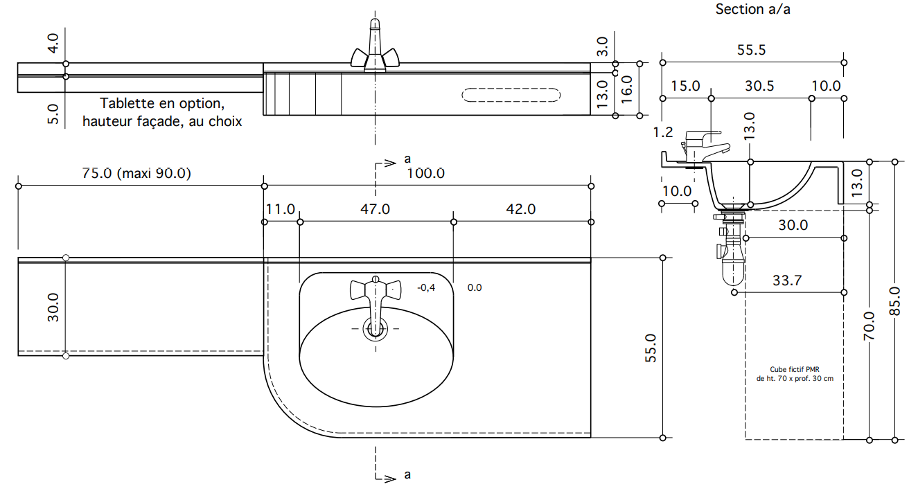 Plan-vasque Capri 100 cm - vue 6
