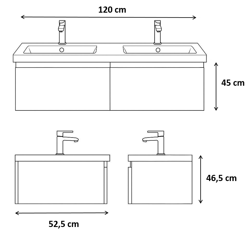 Meuble de salle de bains Surf 120 cm à deux tiroirs (sans vasque) - vue 10