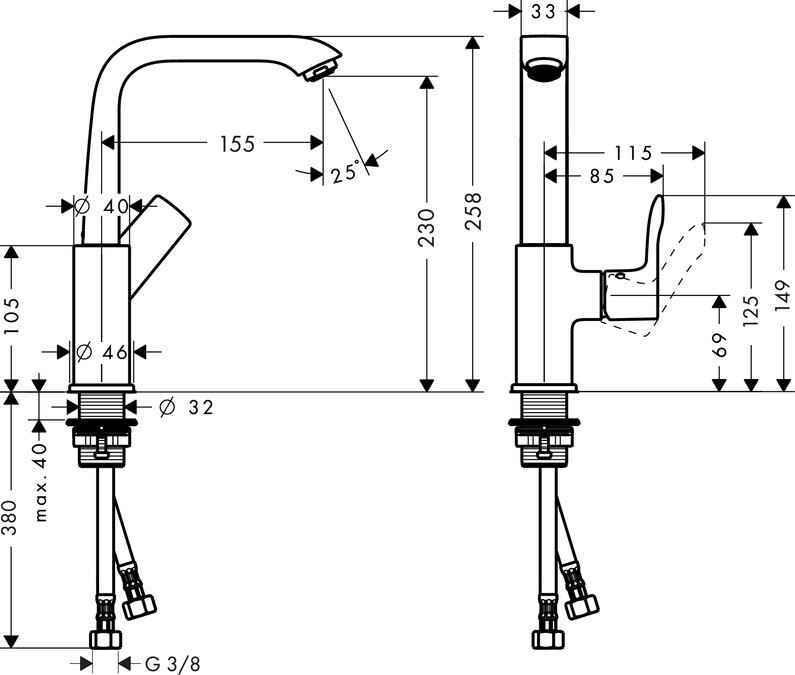 Mitigeur surélevé pour vasque libre Hansgrohe Metris 230 en laiton chromé avec bonde push-open — vue 5
