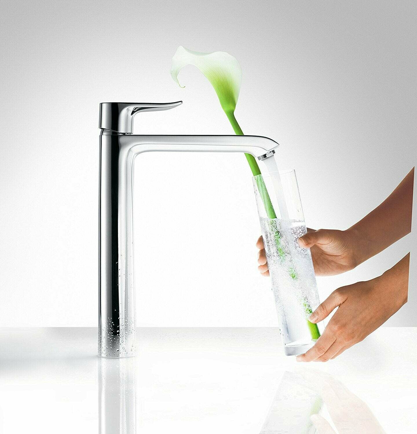 Mitigeur surélevé pour vasque libre Hansgrohe Metris 260 en laiton chromé avec tirette et vidage — vue 2