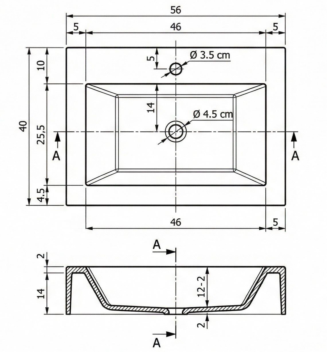 Countertop basin Quadro 56 cm — Product view 3
