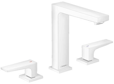 Hansgrohe Metropol 160 3-Hole Basin Mixer in Matte White with Push-Open Waste Set