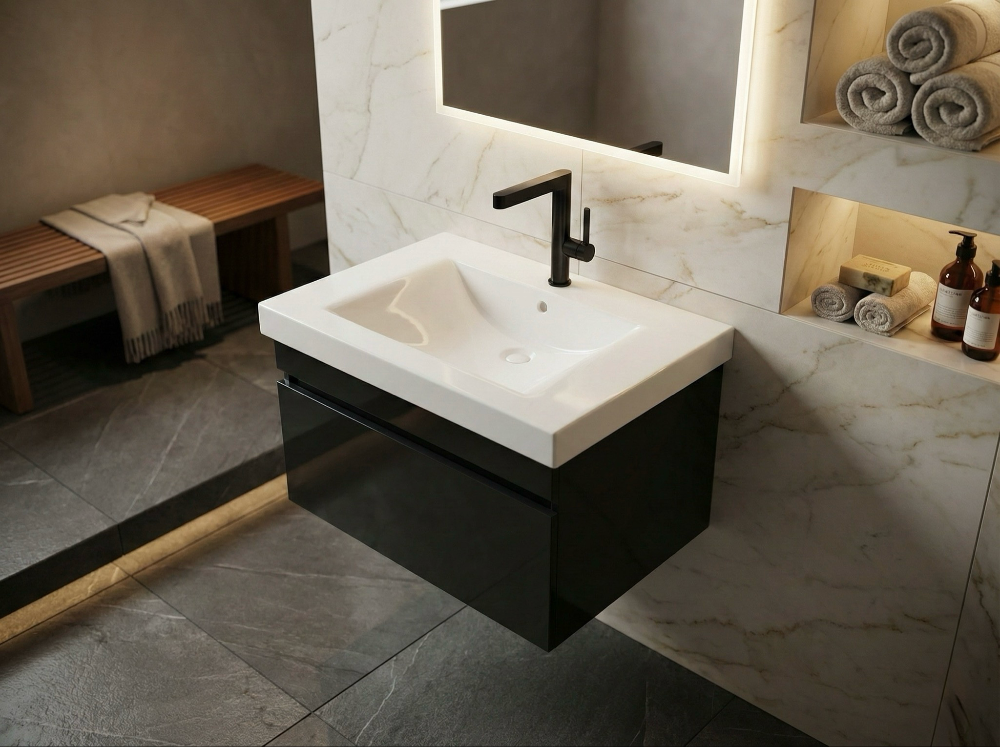 Meuble de salle de bains Spazio 70 cm à un tiroir (sans vasque) - vue 3