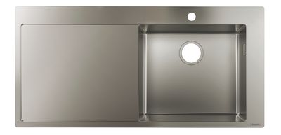 Évier de cuisine Hansgrohe encastré simple bac 102 cm avec égouttoir en acier inoxydable brossé