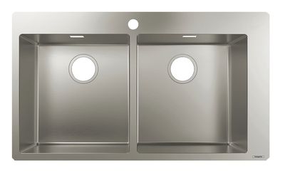 Évier de cuisine encastré double bac 50 cm sans égouttoir en acier inoxydable brossé