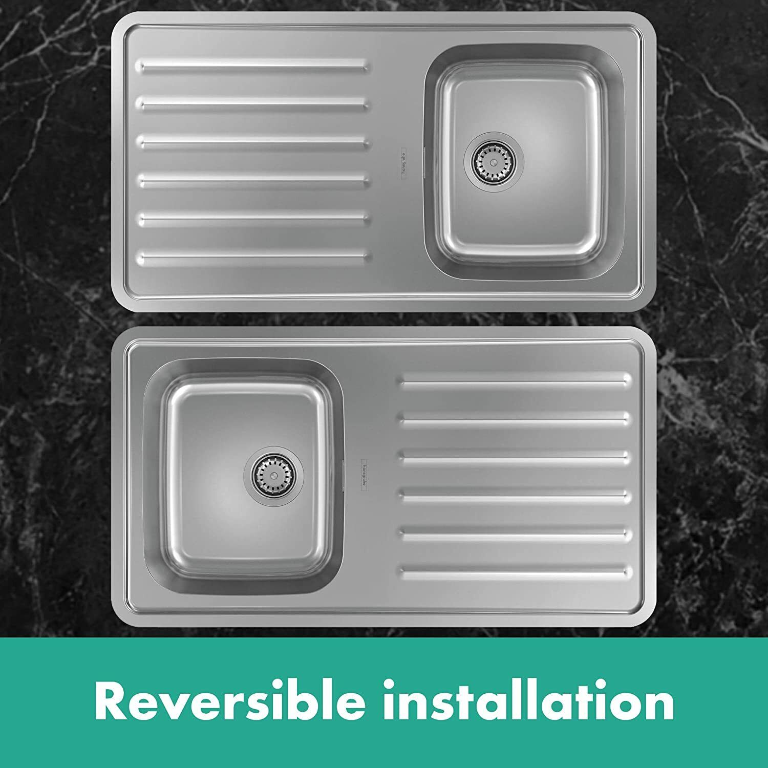 Évier de cuisine Hansgrohe encastré simple bac 34 x 40 cm avec égouttoir