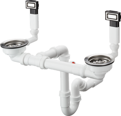 Vidage d'évier de cuisine Hansgrohe double bac avec 2 trop-pleins design