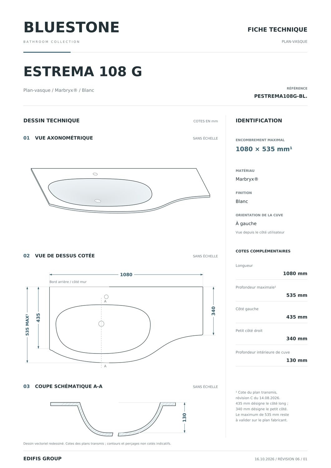 Plan-vasque Estrema 108 cm — Vue produit 8