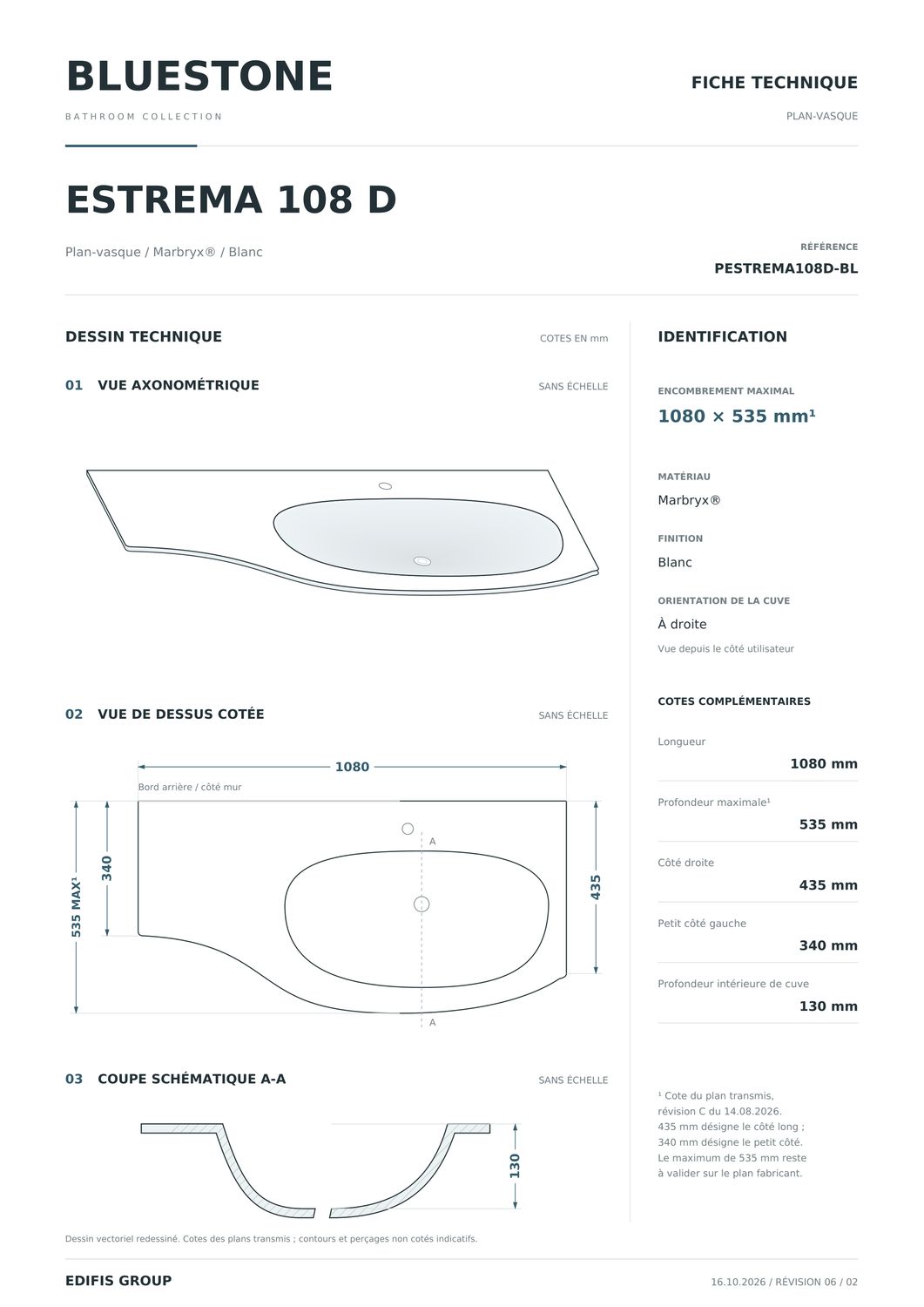 Plan-vasque Estrema 108 cm — Vue produit 7