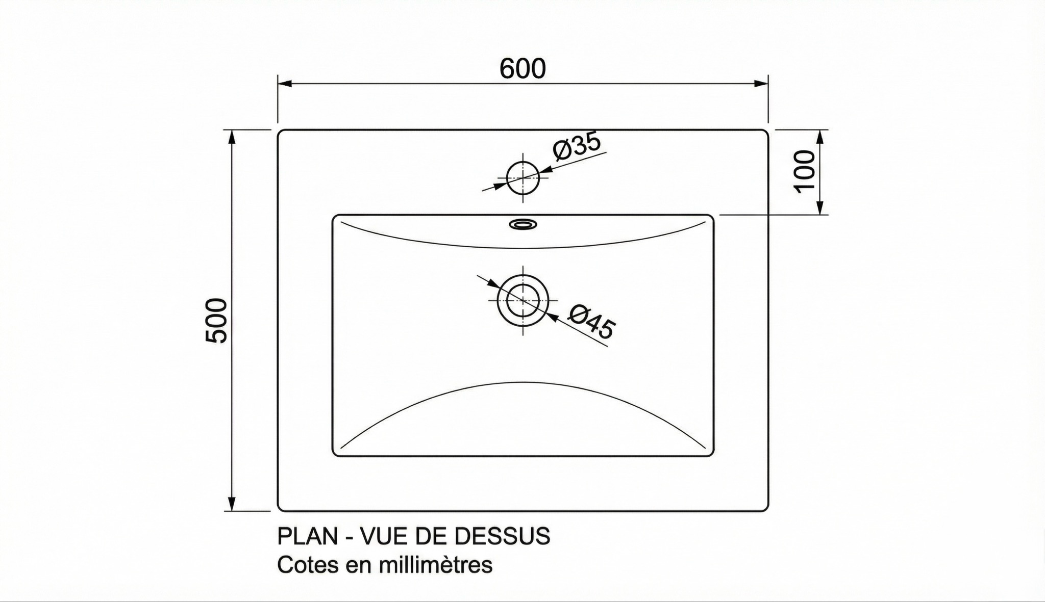Plan-vasque Quadro 60 cm - vue 2