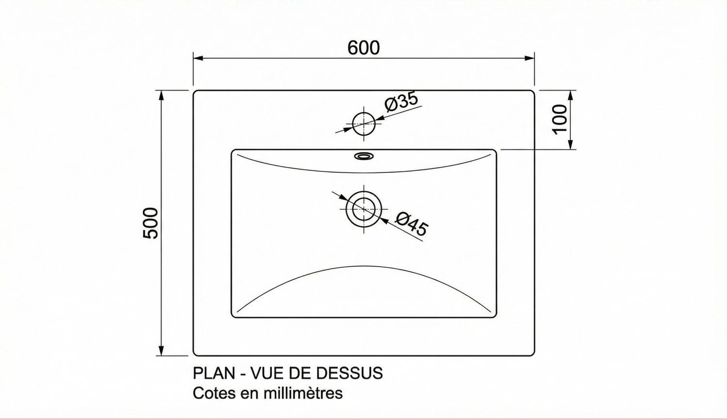 Plan-vasque Quadro 60 cm — Vue produit 3