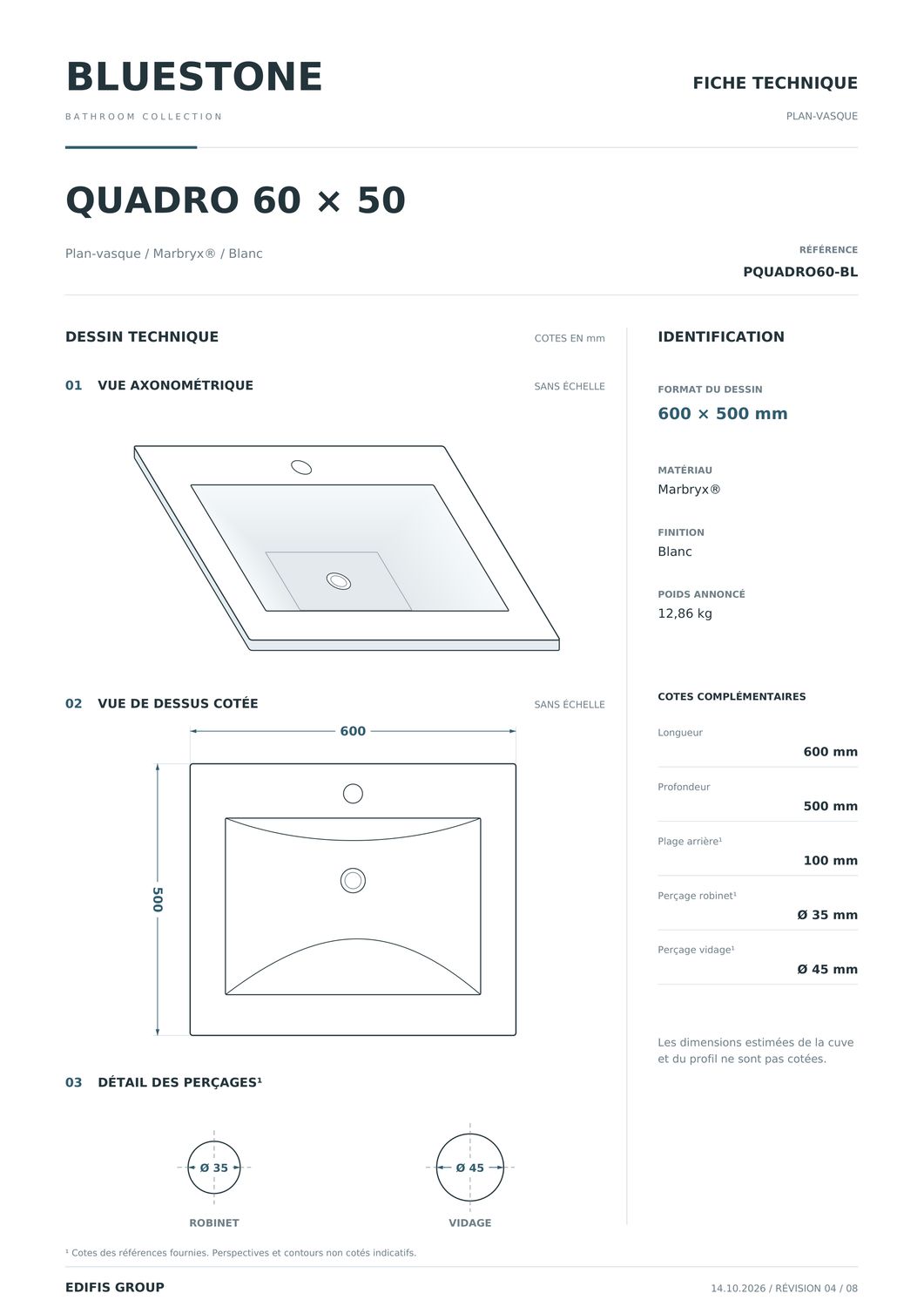 Vanity top Quadro 60 cm — Product view 4