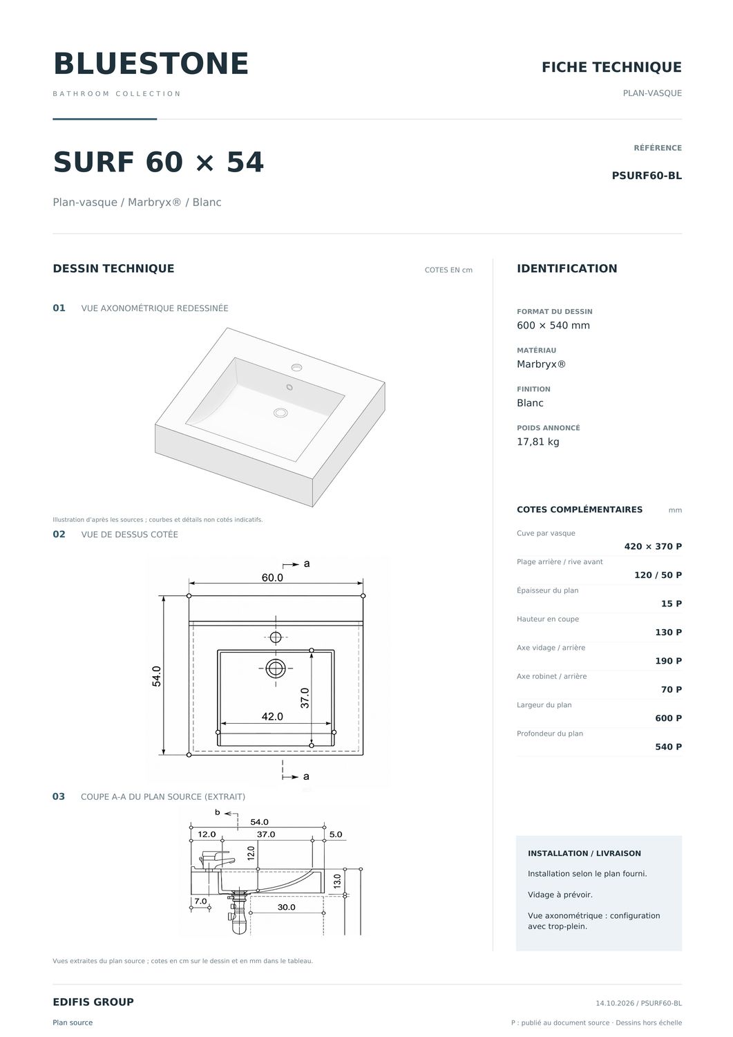 Plan-vasque Surf 60 cm — Vue produit 6