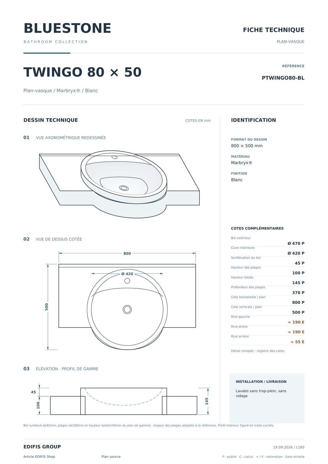 Plan-vasque Twingo 80 ou 100 cm — Vue produit 6
