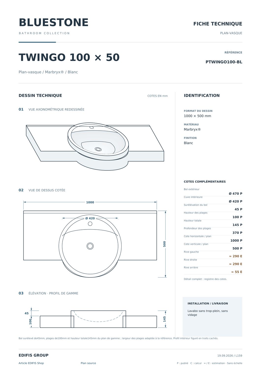 Plan-vasque Twingo 80 ou 100 cm — Vue produit 5