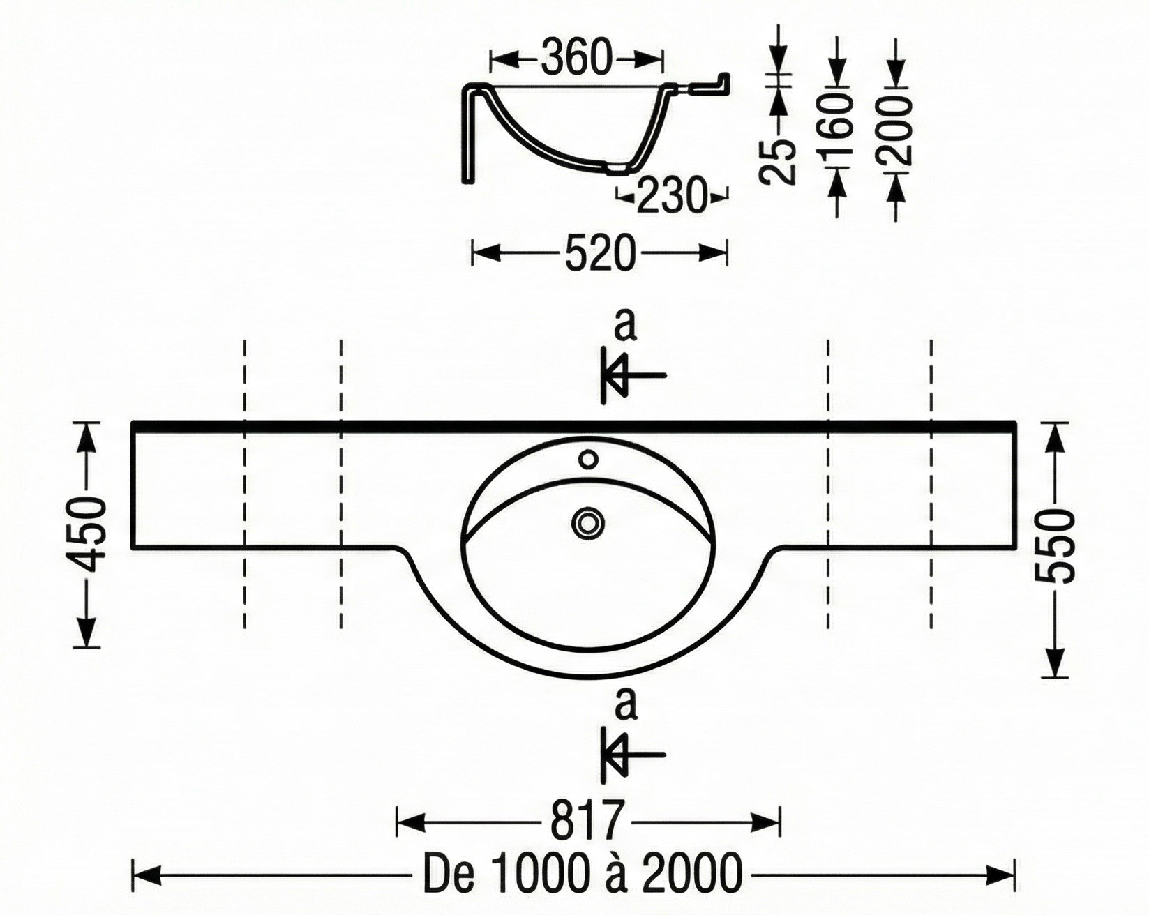 Plan-vasque Dune (100 à 200 cm) x 55 cm - vue 4