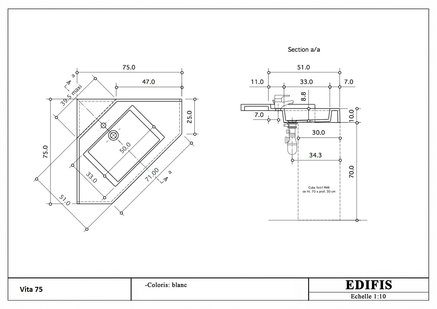 Plan-vasque d'angle Vita 75 cm — Vue produit 4