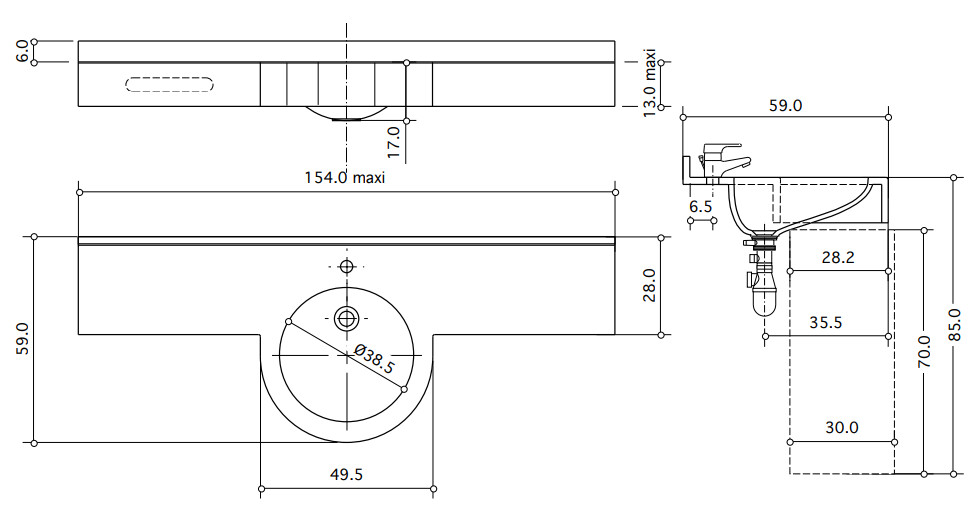 Vanity top Sahara (90 to 155 cm) x 28 cm — Product view 5