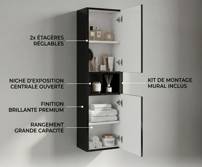 Colonne suspendue 140 x 35 cm avec deux portes et une niche