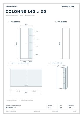 Colonne suspendue 140 x 55 cm avec une porte et quatre niches latérales