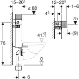 Cadre de support de toilette mural Geberit Combifix Alpha 12cm avec dimensions et mesures pour l'installation.
