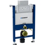 Bâti de toilette mural Geberit Duofix Alpha 12cm avec réservoir en acier bleu et blanc.