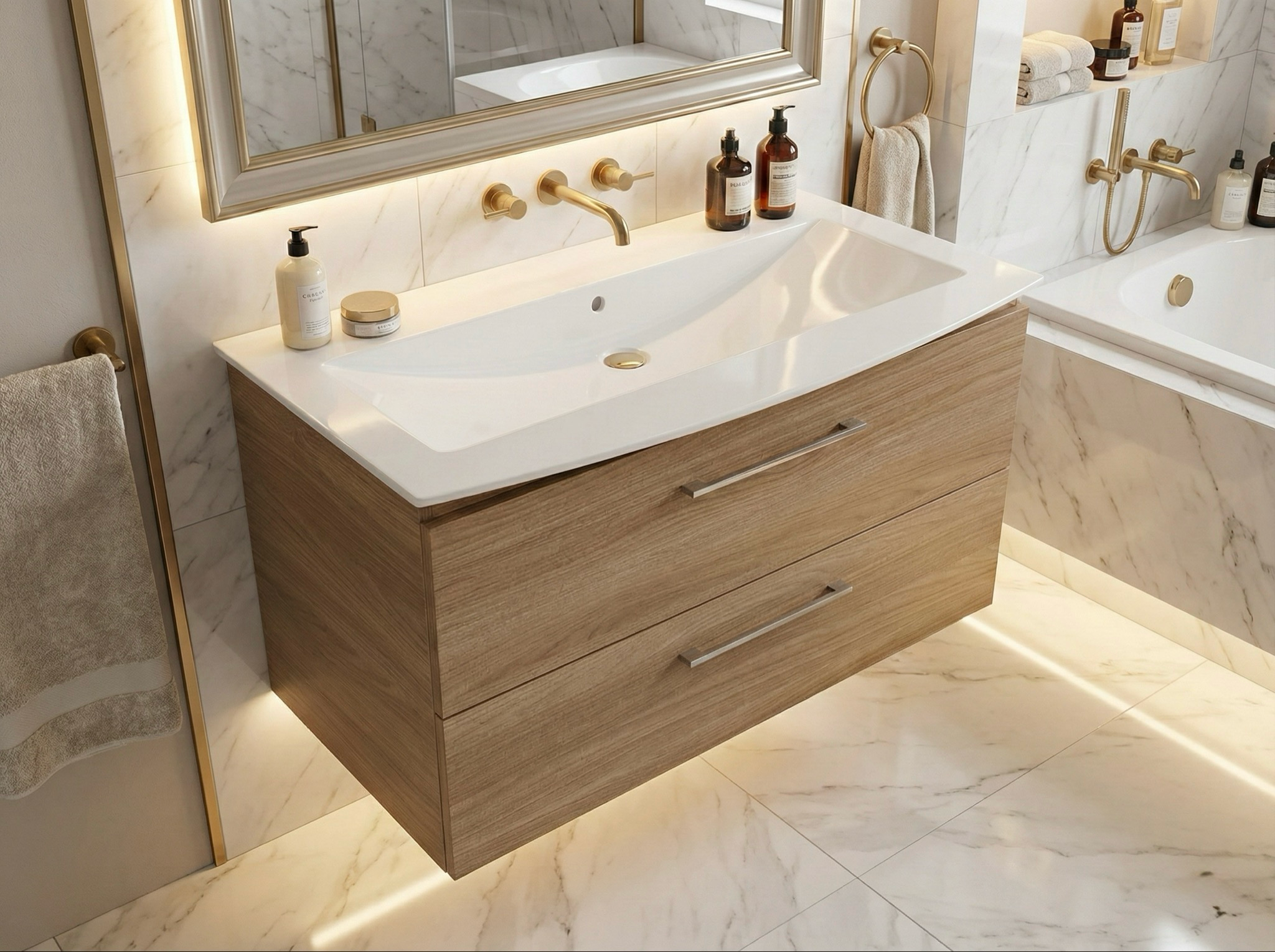 Meuble de salle de bains Lido 92 cm à deux tiroirs (sans vasque) - vue 5