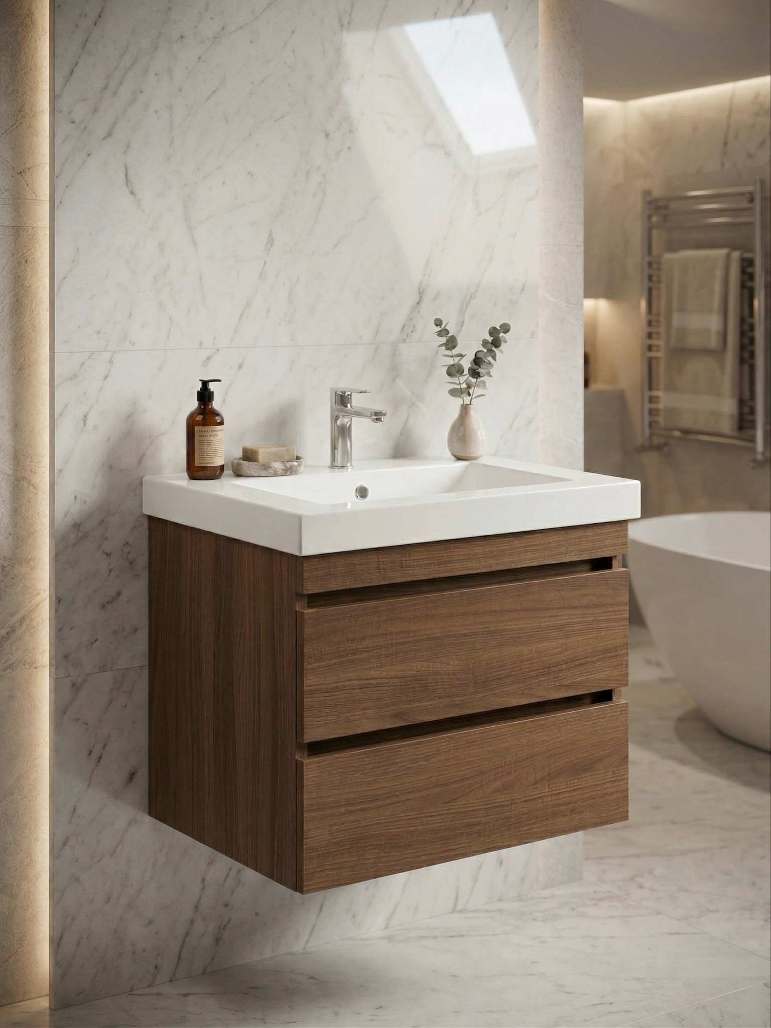 Meuble de salle de bains Spazio 60 cm à deux tiroirs (sans vasque) - vue 3