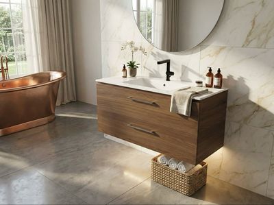 Comete 96 cm Bathroom Cabinet with Two Drawers (Without Basin) Comete 96 cm Bathroom Cabinet with Two Drawers (Without Basin)