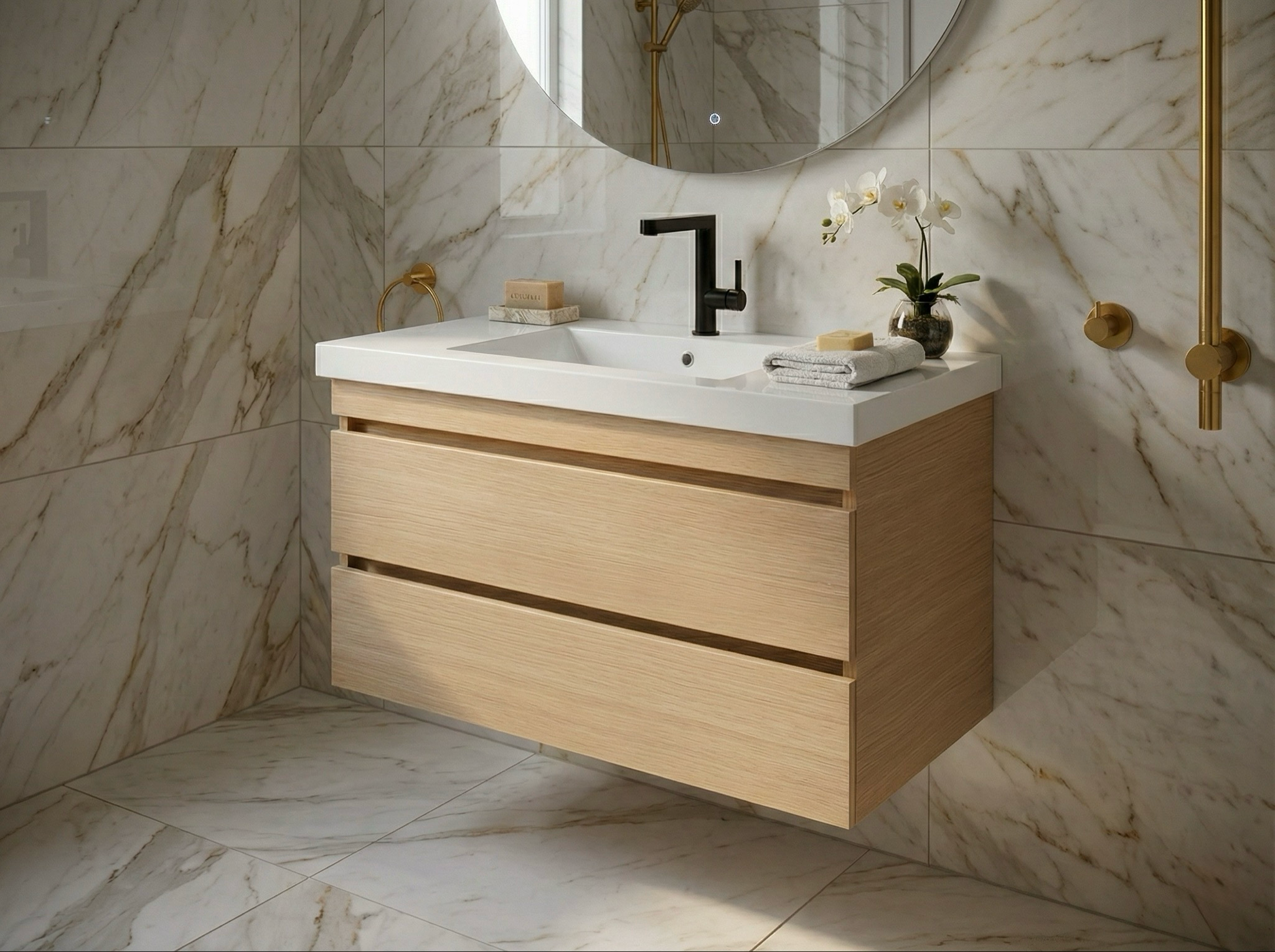 Meuble de salle de bains Spazio 80 cm à deux tiroirs (sans vasque) - vue 2