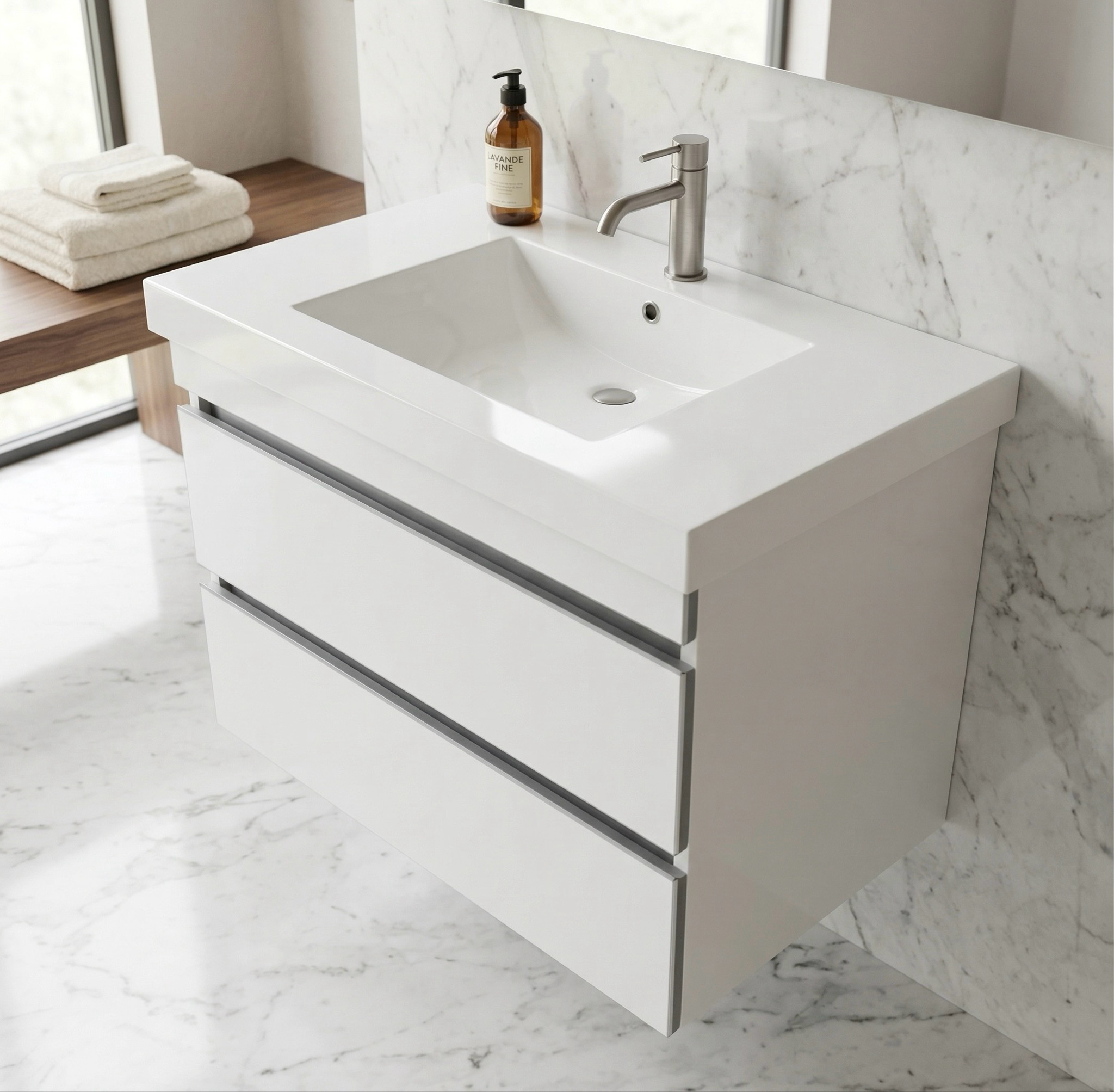 Meuble de salle de bains Spazio 80 cm à deux tiroirs (sans vasque) - vue 6