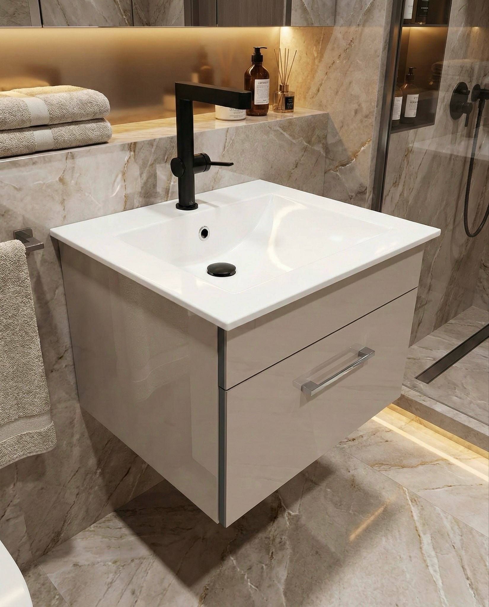 Meuble de salle de bains Spazio 60 cm à un tiroir (sans vasque) - vue 4