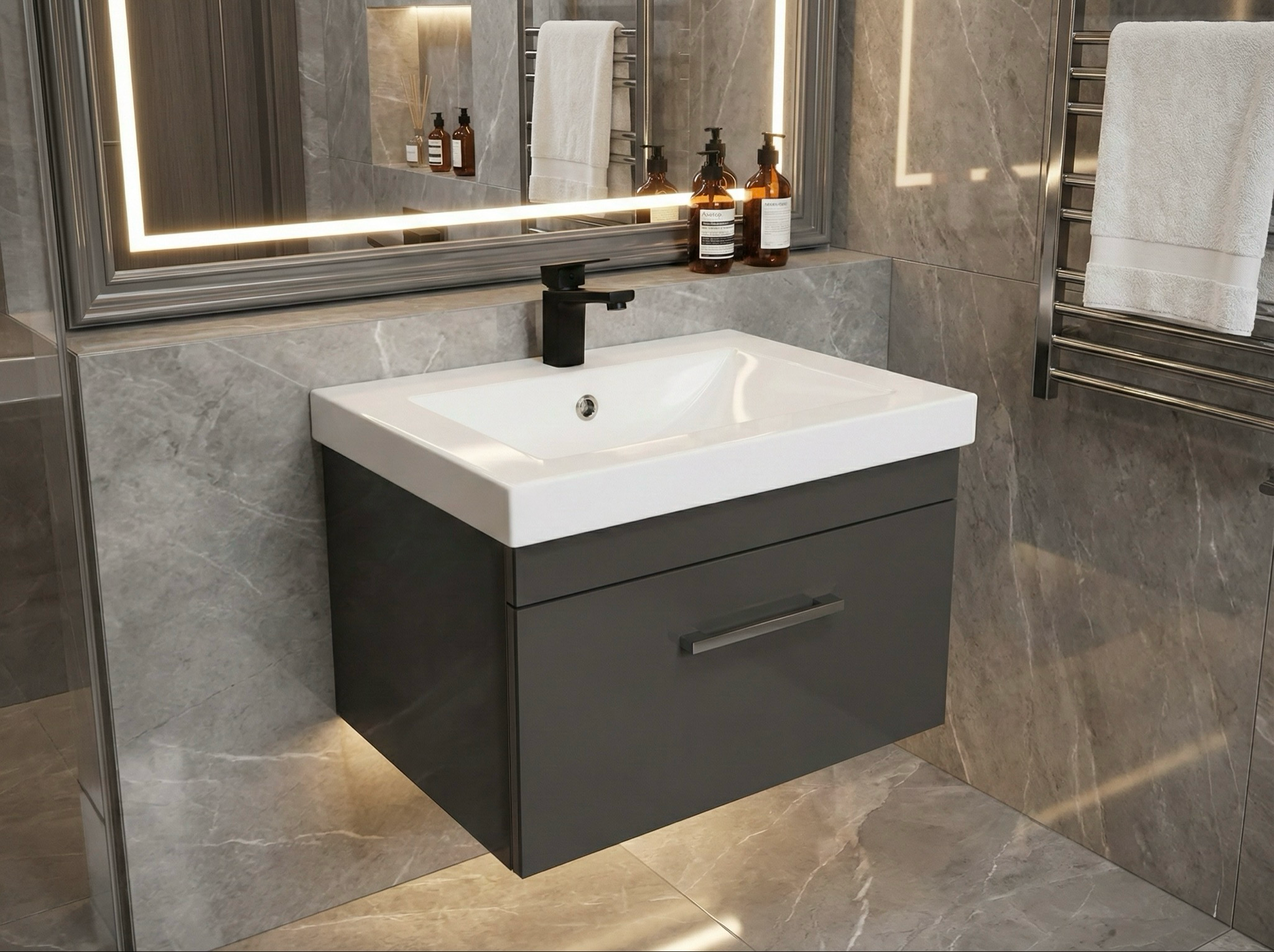 Meuble de salle de bains Spazio 60 cm à un tiroir (sans vasque) - vue 9