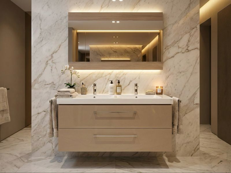Meuble de salle de bains Spazio double 120 cm à deux tiroirs (sans vasque)