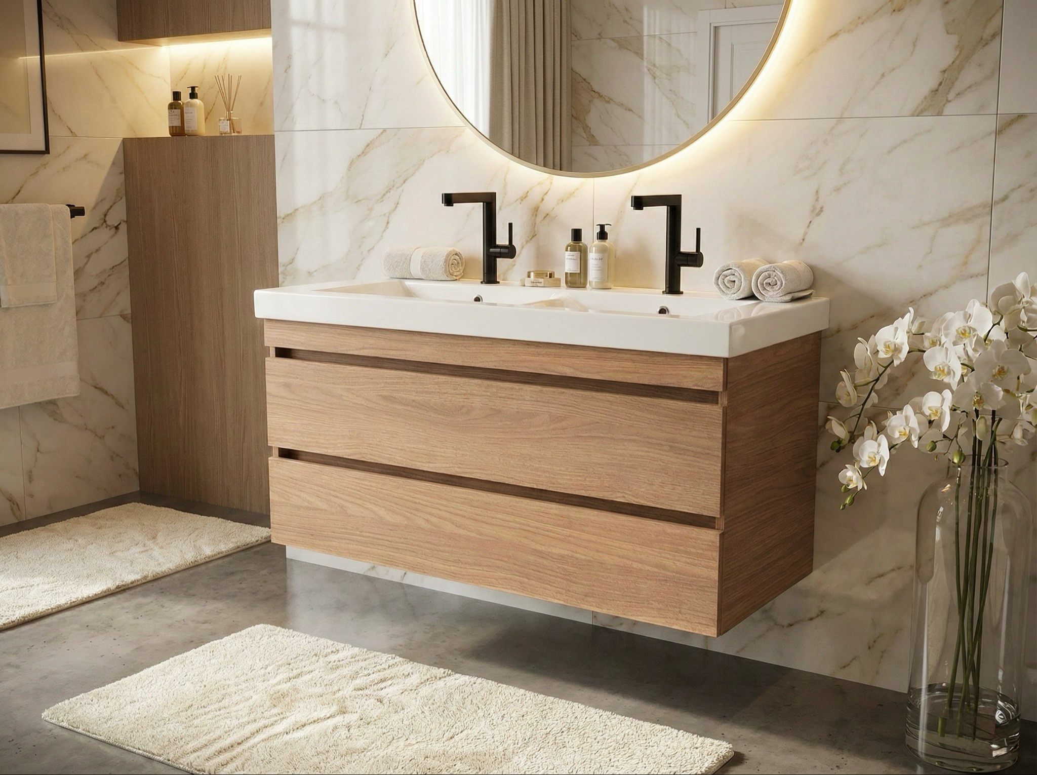Meuble de salle de bains Spazio double 120 cm à deux tiroirs (sans vasque) - vue 2