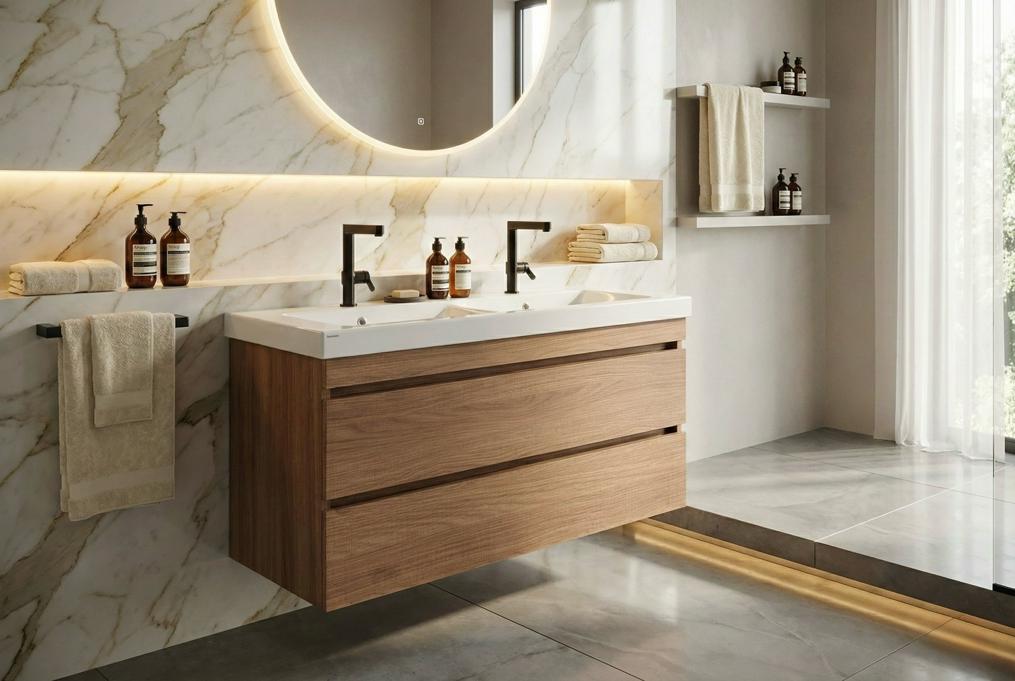 Meuble de salle de bains Spazio double 120 cm à deux tiroirs (sans vasque) - vue 3