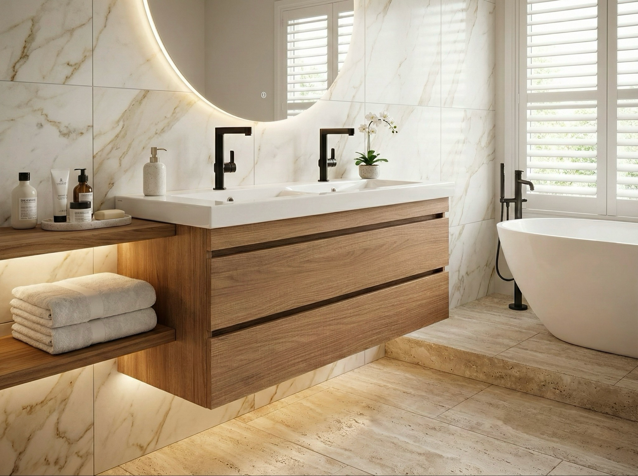 Meuble de salle de bains Spazio double 120 cm à deux tiroirs (sans vasque) - vue 4