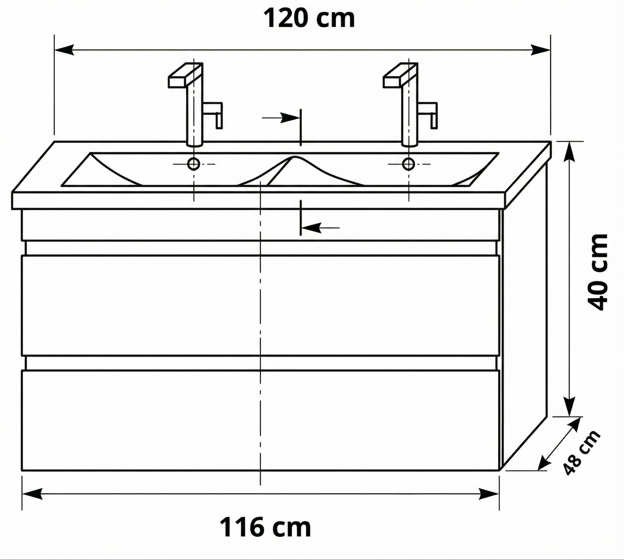Meuble de salle de bains Spazio double 120 cm à deux tiroirs (sans vasque) - vue 7