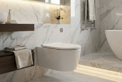 Geberit One Wall-Hung Toilet Pack with TurboFlush, Hidden Fixations, and Detachable Antibacterial Soft-Close Seat in White Geberit One Wall-Hung Toilet Pack with TurboFlush, Hidden Fixations, and Detachable Antibacterial Soft-Close Seat in White