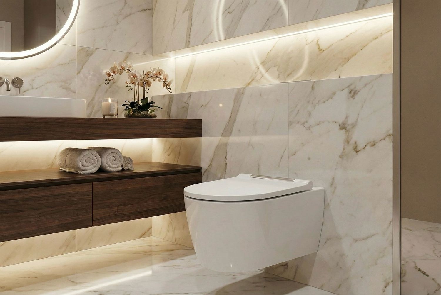 Geberit One Wall-Hung Toilet Pack with TurboFlush KeraTect® Coating, Hidden Fixations, and Soft-Close Detachable Antibacterial Chrome Seat