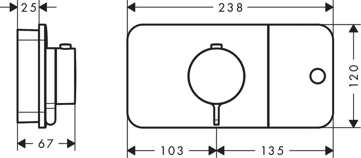 Module thermostatique encastré AXOR One avec 1 fonction