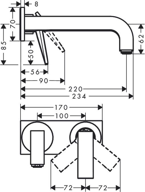 Mitigeur de lavabo encastré AXOR Citterio 220 mm avec poignée manette coupe rhombique