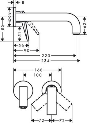 Mitigeur de lavabo encastré AXOR Citterio 220 mm avec poignée manette et rosaces