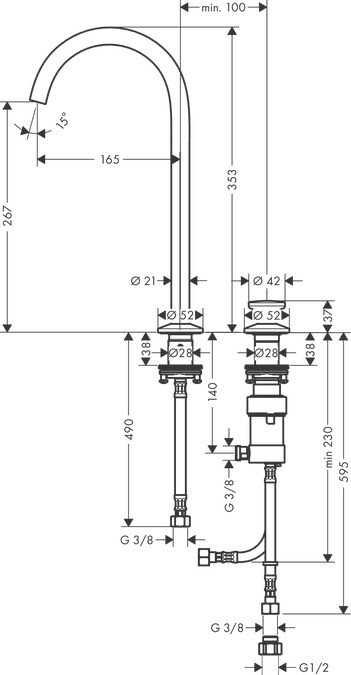 Mitigeur de lavabo 2 trous AXOR One Select 260 avec bonde push-open